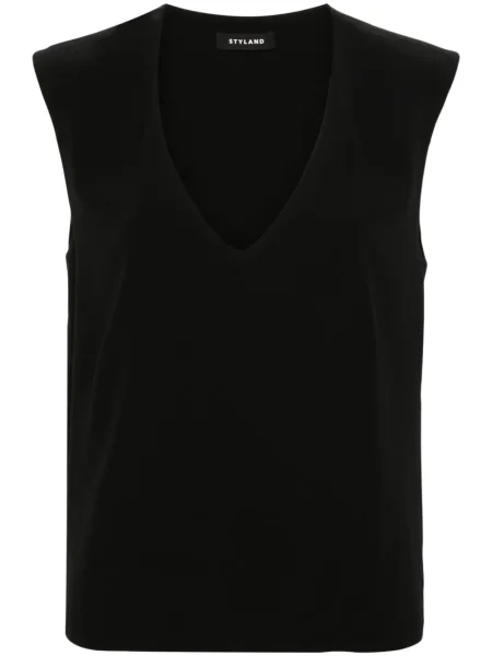 Bluză Styland fără mâneci din crep negru