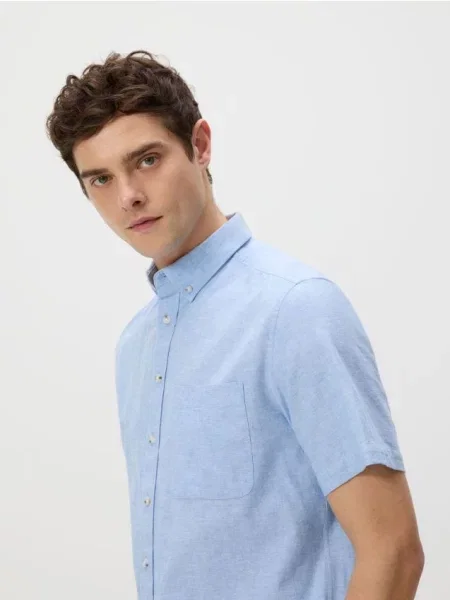 Reserved Cămașă regular cu conținut ridicat de in albastru-pal albastru