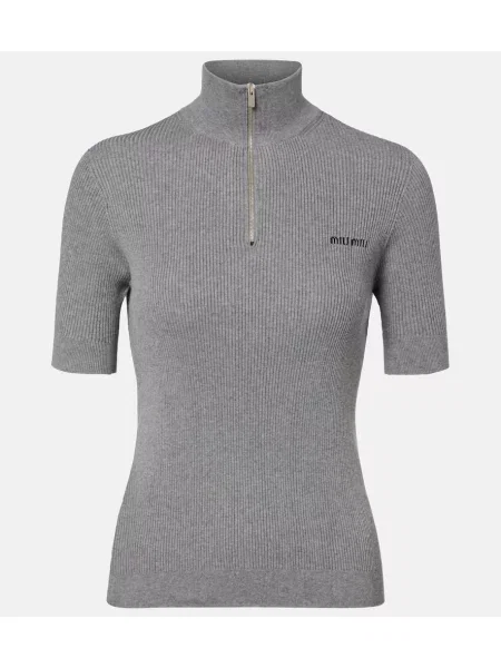 Половин цип пуловер Miu Miu сиво