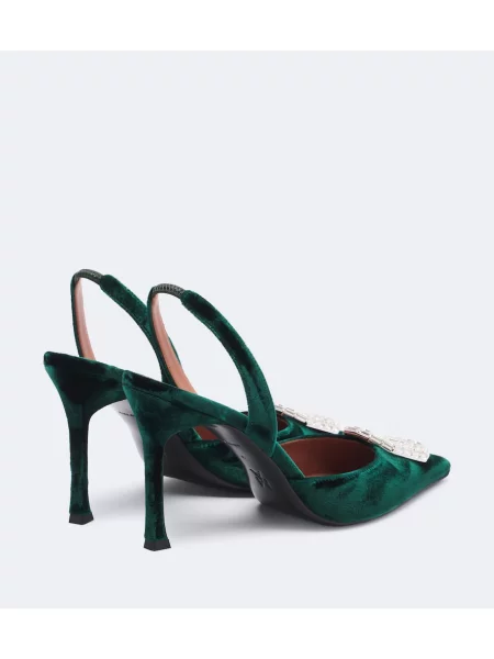 Pantofi cu toc Amina Muaddi de catifea slingback verde