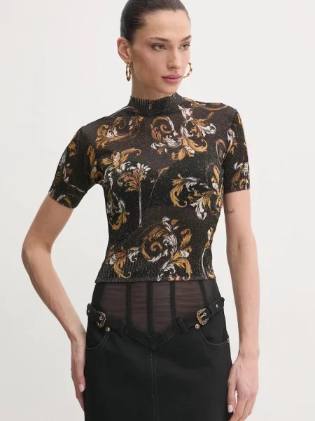 Versace Jeans Couture pulover femei light cu turtleneck negru