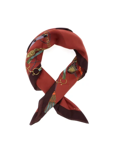 Chusta Etro z frędzli z wzorem paisley pomarańczowa