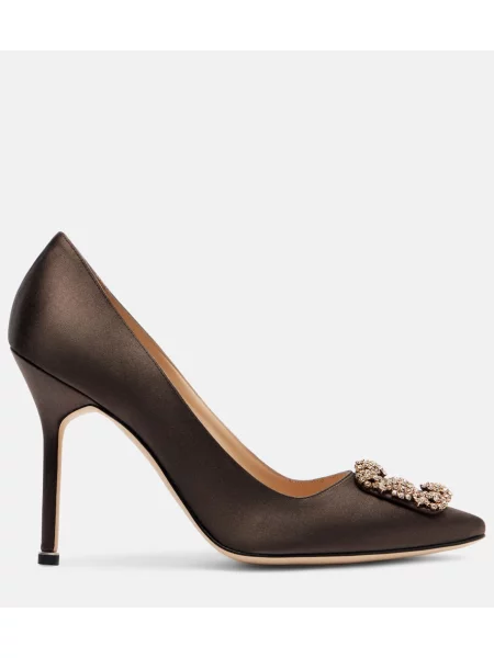 Pantofi cu toc Manolo Blahnik din satin maro
