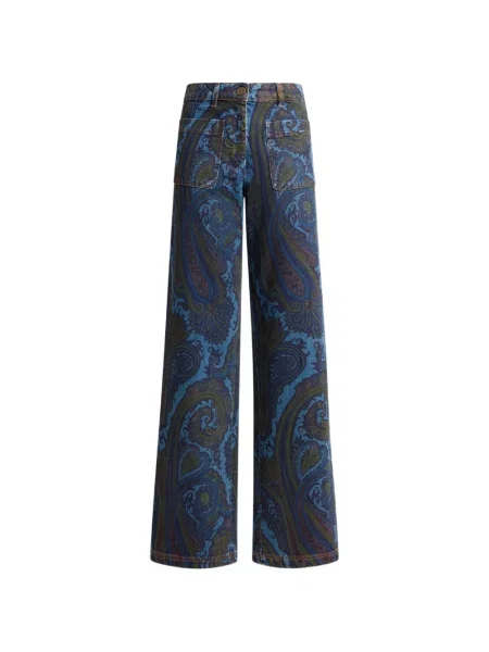 Blugi cu picior larg Etro cu model paisley stretch albastru