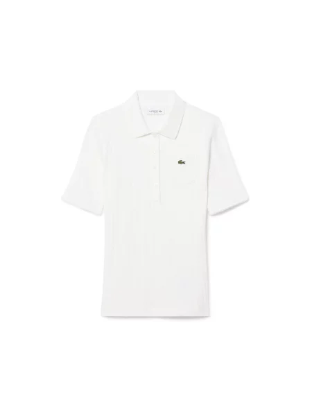 Lacoste Ażurowa Koszulka Polo Slim Fit Z Dzianiny Pointelle Kremowa biała