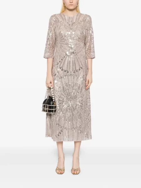 Костюм миди рокля Elie Saab бродирана до коляното сиво