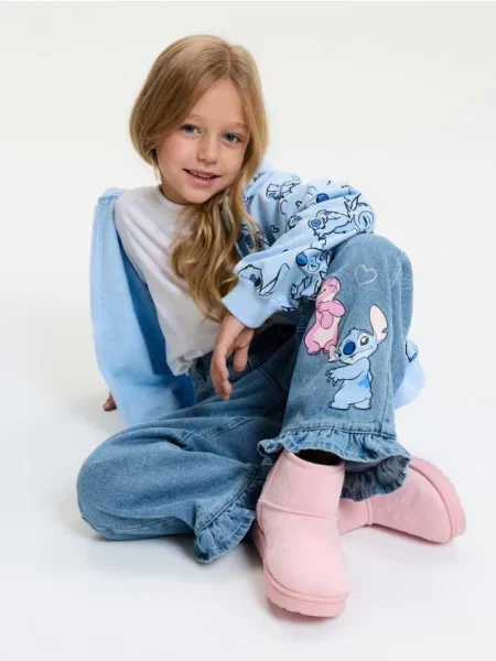 Sinsay Zateplené wide leg džíny se sepraným efektem Stitch modrá