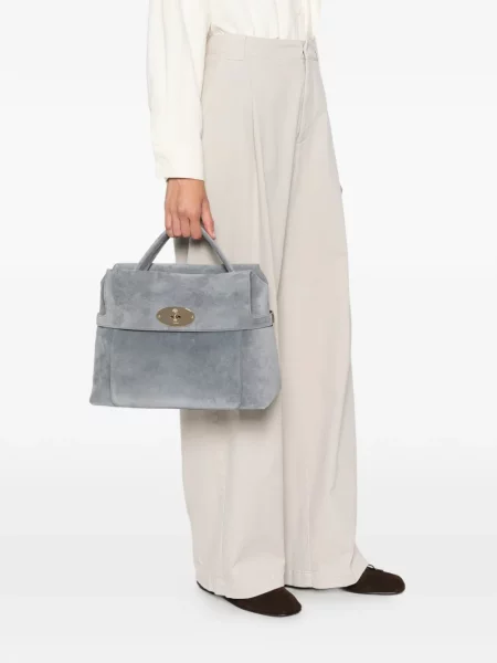 Geantă shopper Mulberry din piele de căprioară gri