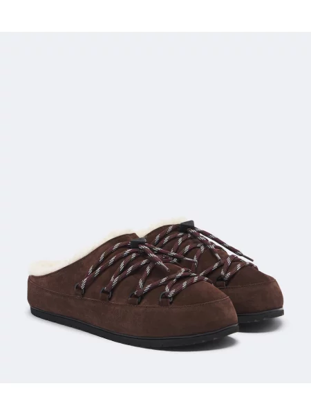Papuci tip mules Prada din piele de căprioară maro