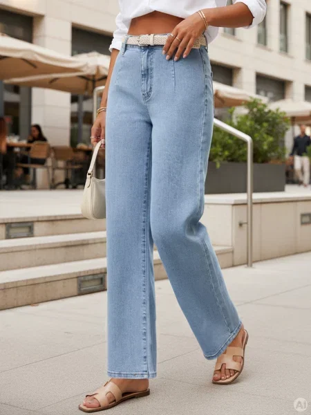 Jeansy wide leg z wysokim stanem Dstreet niebieskie