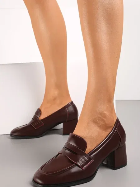 Pantofi bleumarin cu mic cu barete decorative și vârf pătrat Porride bordo