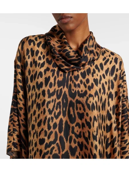 Rochie maxi Gucci de mătase cu imagine cu model leopard maro