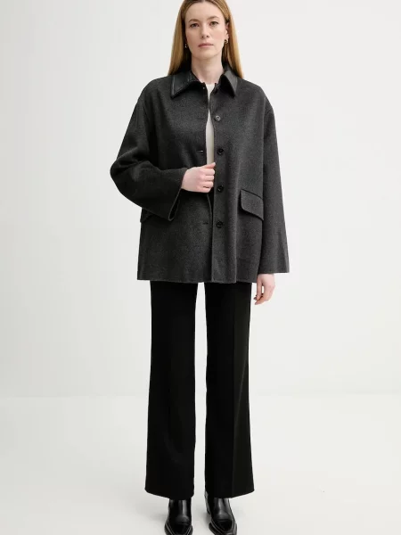 Nanushka płaszcz z dodatkiem wełny szary