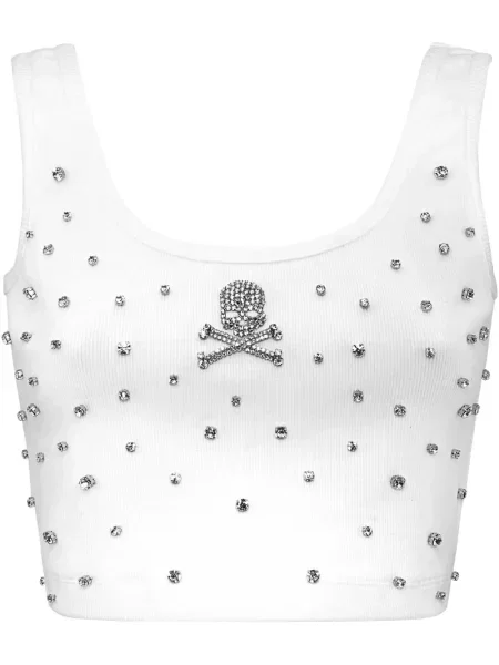 Top Philipp Plein din jerseu alb