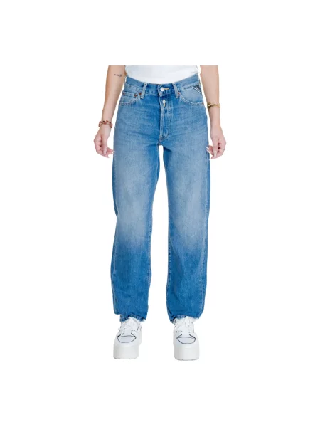 Proste jeansy Replay z wysoką talią niebieskie