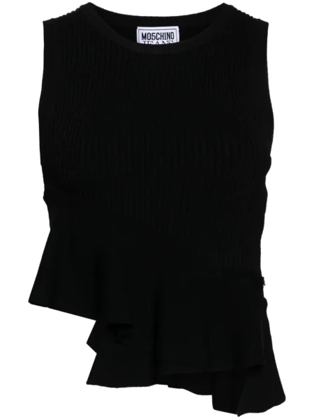 Top Moschino Jeans z falbankami czarny