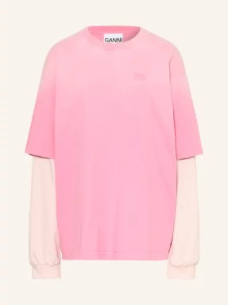 Ganni Koszulka Z Długim Rękawem Oversize rosa