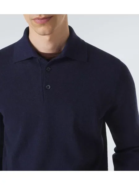 Tricou polo Brunello Cucinelli din cașmir albastru