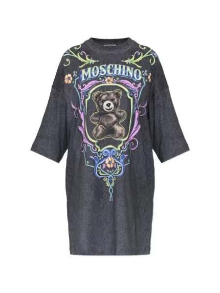 Ursuleț de pluș rochie tip cămașă Moschino cu imagine gri