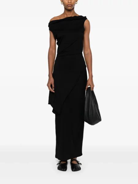 Rochie maxi Yehuafan de lână de costum negru