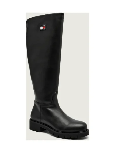 Tommy Jeans cizme TJW STRETCHY LONG SHAFT cu plat negru