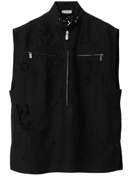 Vestă Burberry cu broderie din canvas negru