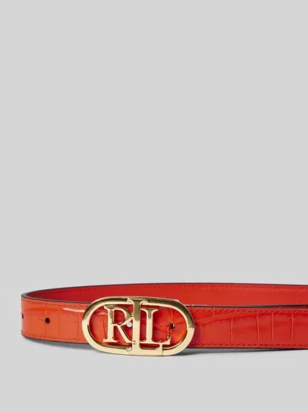 Pasek skórzany z aplikacją z logo Lauren Ralph Lauren pomarańczowy