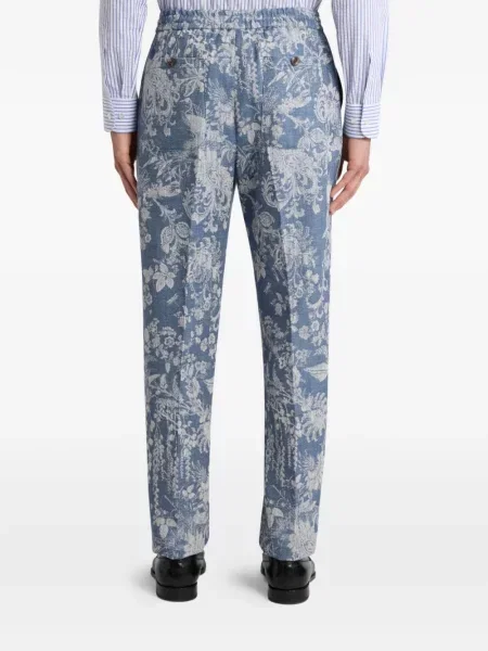 Pantaloni Etro cu model floral din jacard albastru