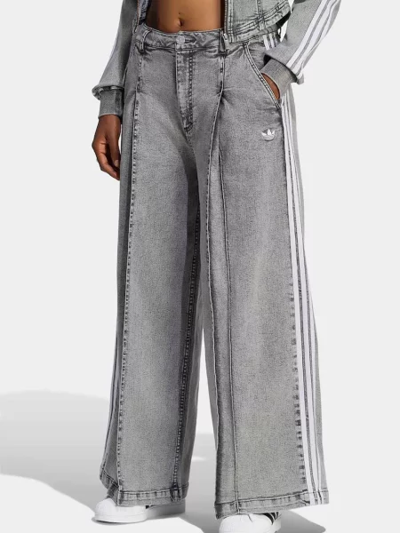 Adidas Originals blugi wide leg pentru femei Denim Pleats gri