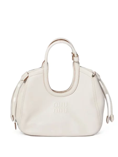 Geantă shopper Miu Miu din piele alb