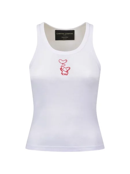 Top Christina Crawford cu broderie alb