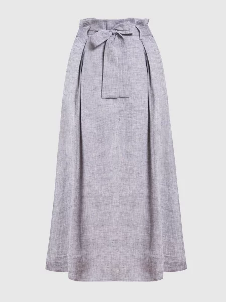 Спідниця міді з льону з ланцюжком моніль Peserico сіра