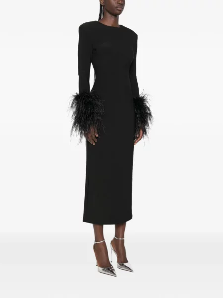 Lung rochie midi Twenty Fourhaitch cu pene negru