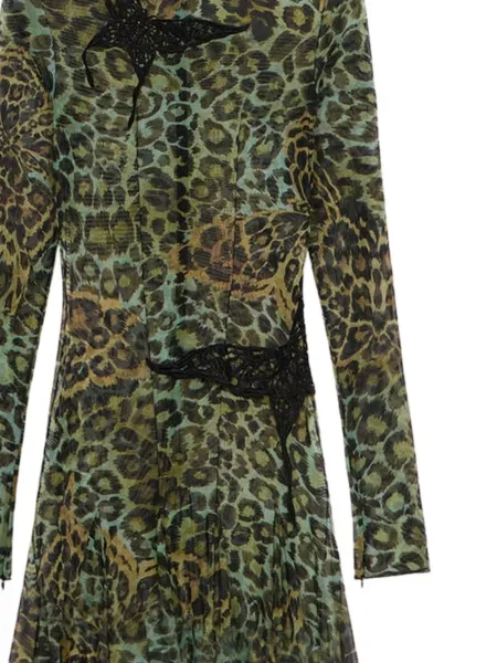 Leopárdmintás csipkés ruha Blumarine nyomtatás zöld