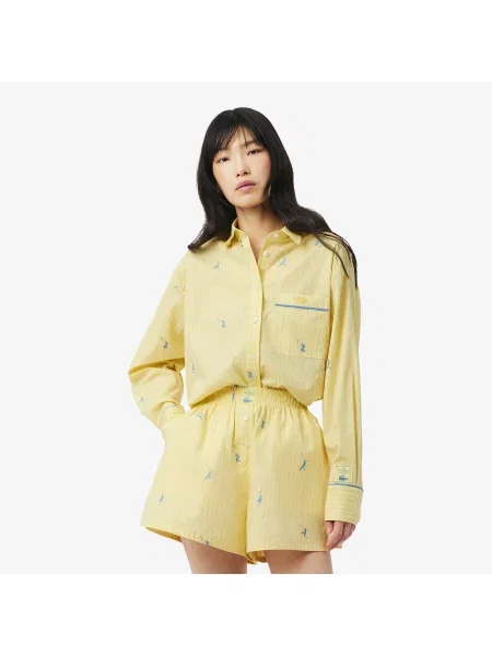 Lacoste Koszula W Paski Oversize żółta