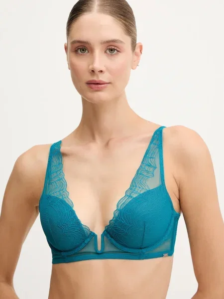 Сутиен Calvin Klein Underwear от дантела с изчистен дизайн тъмносиньо