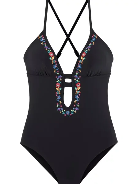 BUFFALO Costum de baie întreg Flori / mai multe culori negru