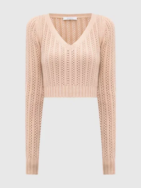 Укорочений пуловер з вовни і кашеміру Max Mara бежевий