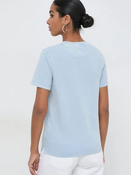 T-shirt z obszyciem z kamieni stras Guess niebieska