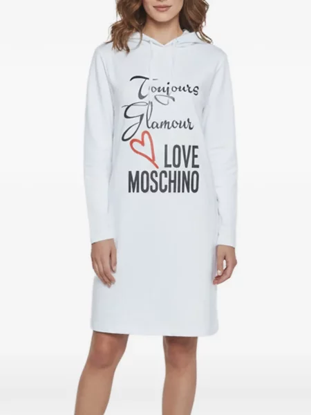 Μίνι φόρεμα Love Moschino με κουκούλα με σχέδιο λευκό