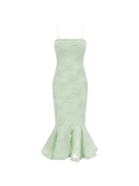 Rochie maxi Rotate Birger Christensen cu model floral din jacard fără bretele verde