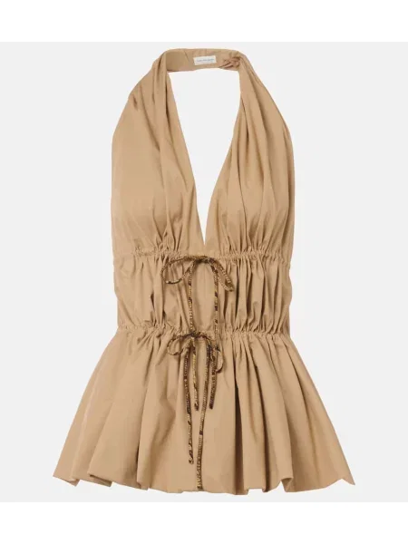 Top Dries Van Noten din poplin cu gât halter bej