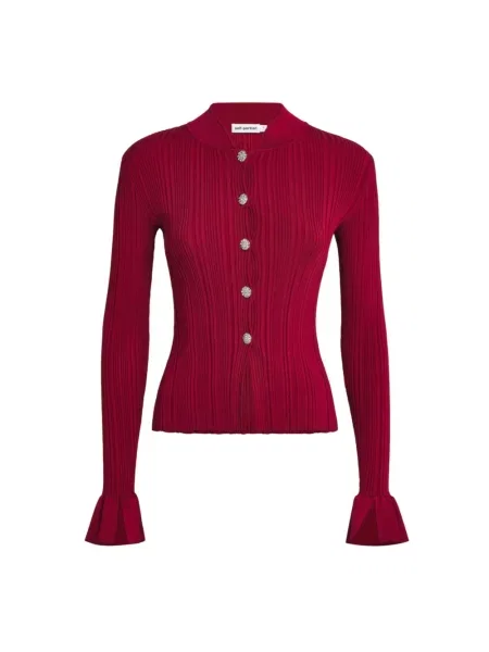 Kardigan Self-portrait z perełkami czerwony