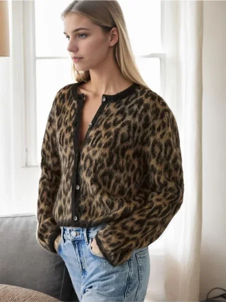 Cardigan Dewberry cu model leopard maro