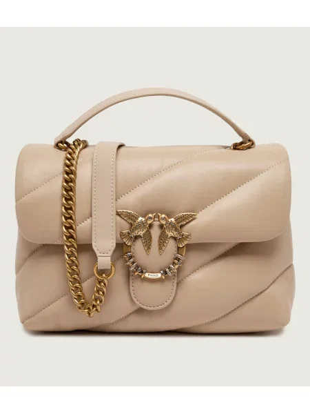 Pinko De piele geantă pe umăr Puff Classic New Buckle bej