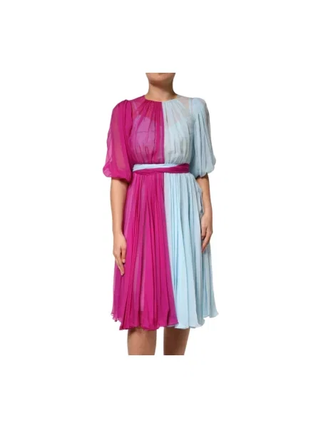 Jedwabna sukienka midi Dolce And Gabbana niebieska