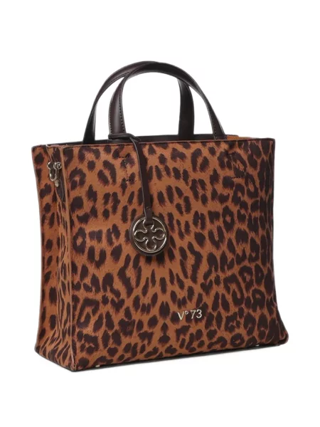 Geantă shopper V°73 cu imagine cu model leopard maro