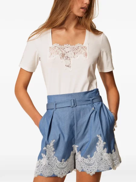 Tricou Twinset din dantelă alb