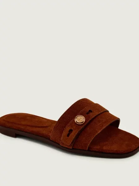 TORY BURCH Șlapi ROMY | piele întoarsă maro