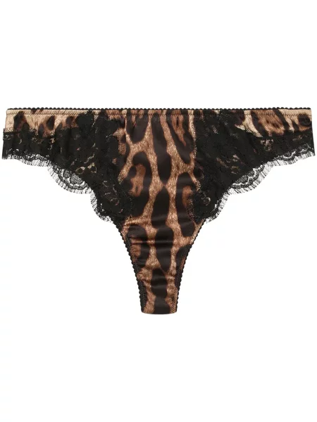 Chiloți tanga Dolce & Gabbana cu imagine cu model leopard din dantelă maro
